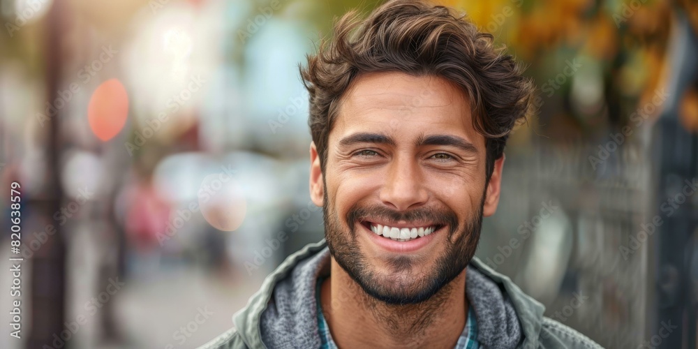 Fototapeta premium Smiling Young Man in City Setting