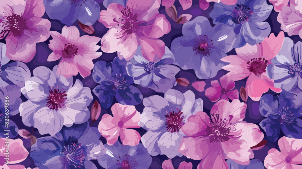 Seamless pattern of pink purple floral with watercolo