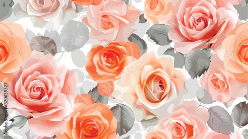 Seamless pattern of pink orange rose floral with wate