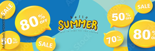 Colorful Summer sale promotion banner with abstract background and speech bubble