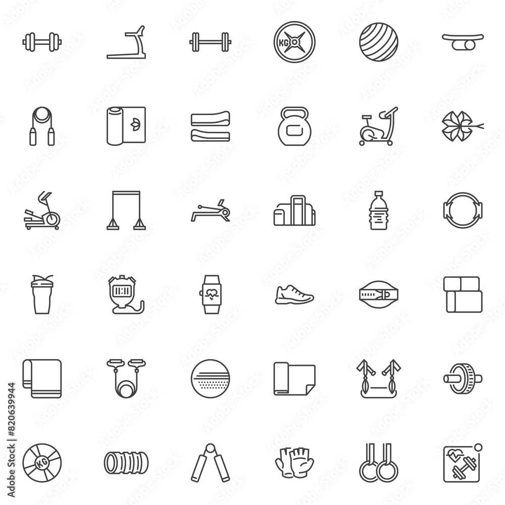 Gym and Fitness line icons set Gym and Fitness line icons set