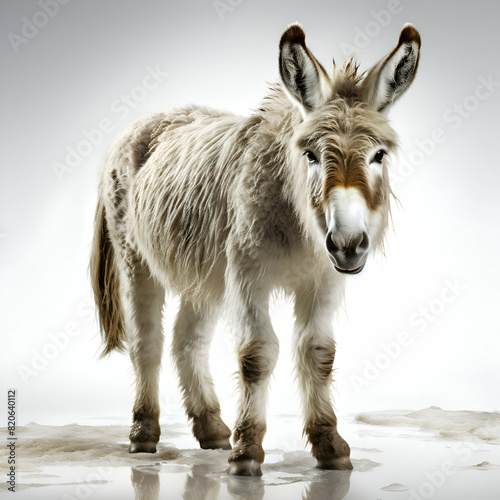 Donkey in studio. isolated on white background. side view. photo