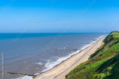 View of Trimingham beach in North Norfolk, UK from the top of the cliffs