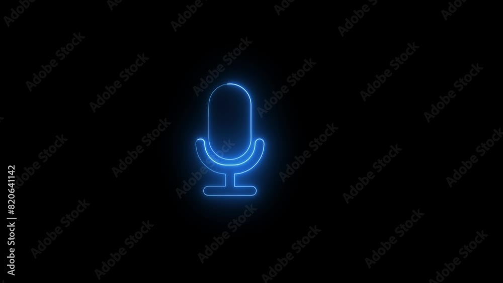 Neon microphone icon animation. voice record icon on black background. Neon microphone icon animation. voice record icon on black background.