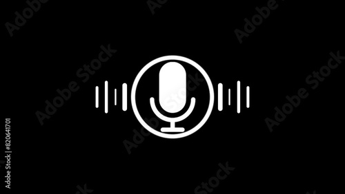     voice recording and podcast mic microphone button icon animation. Audio microphone icon animation in black background