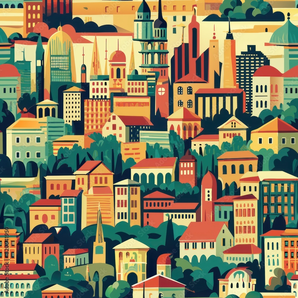 Fototapeta premium Seamless pattern of gestural brush strokes capturing the essence of a bustling cityscape, Generative AI