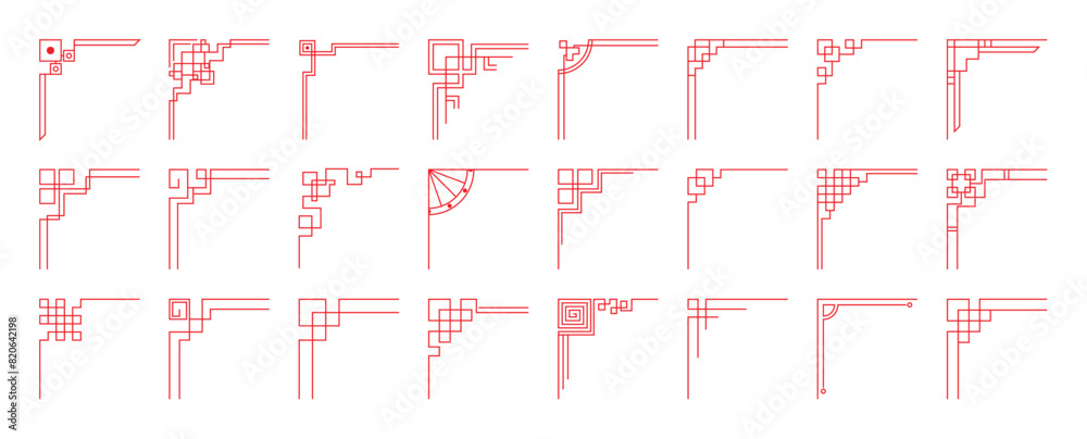 Chinese frame corner ornament vector set. Traditional decorative elements with line, corner, borders, frames, headers. Illustration of elegant design suitable for card, invitation, poster, cover.