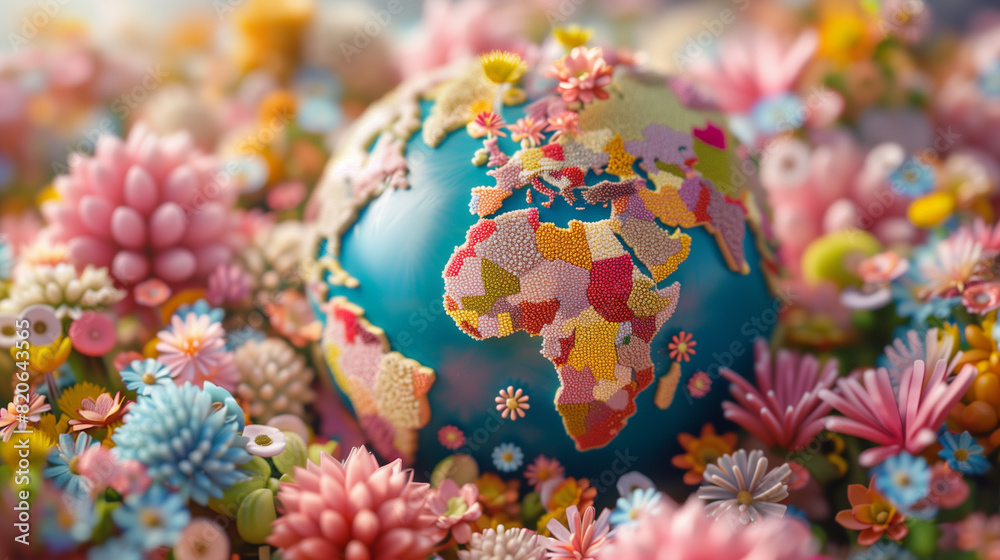 World map made from a collage of flower petals and leaves. cute little girl blowing dandelions in a sunny flower meadow . Summer seasonal outdoor activities for children. The child smiles and enjoys. World map made from a collage of flower petals and leaves. cute little girl blowing dandelions in a sunny flower meadow . Summer seasonal outdoor activities for children. The child smiles and enjoys.