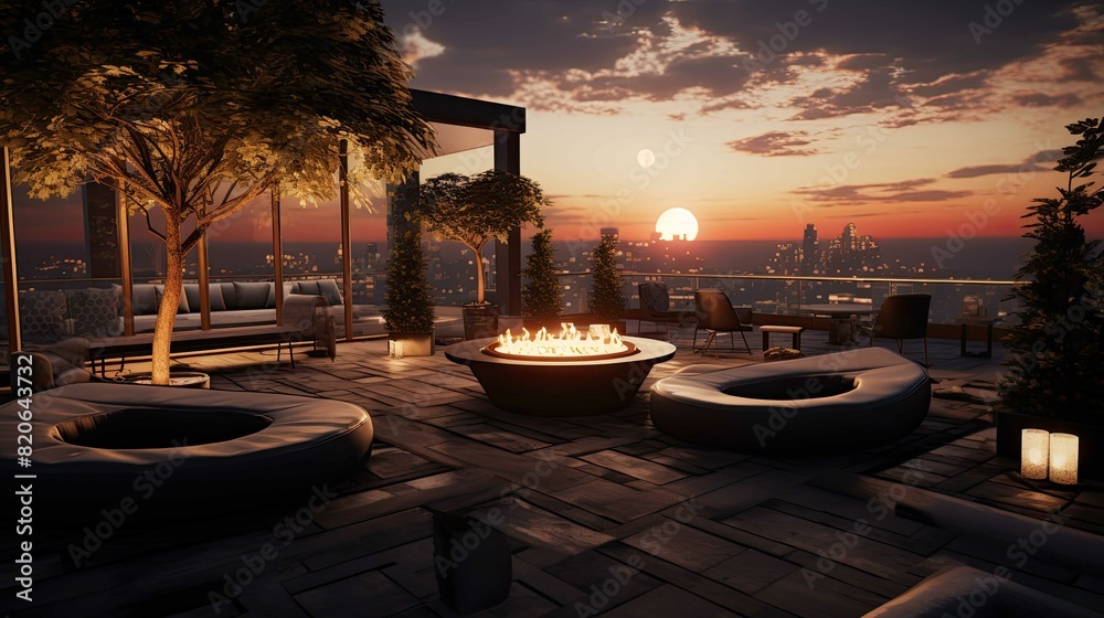 Fototapeta premium Pool at sunset. AI generated art illustration.