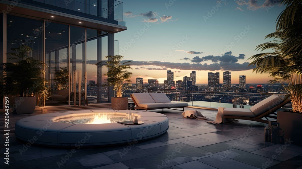 Fototapeta premium Pool at sunset. AI generated art illustration.