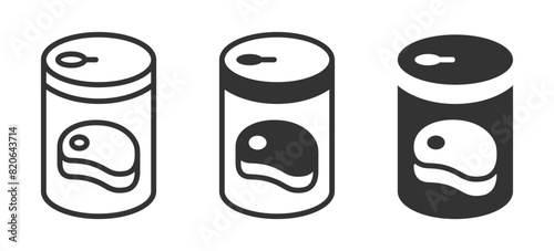 Set of vector icons depicting canned meat in various styles, perfect for food packaging and grocery-related designs.