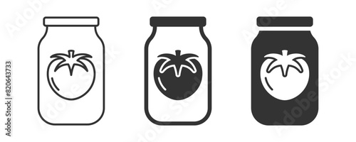 Simple tomato sauce jar icon in black and white. Vector illustration ideal for food and packaging design concepts.