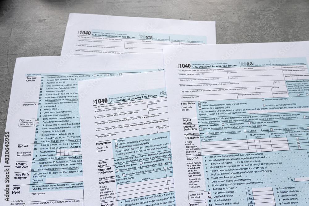 Fototapeta premium Close up of blank income tax forms 1040