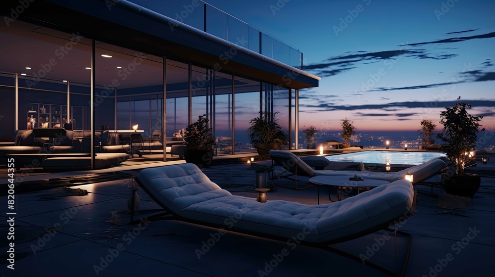 Fototapeta premium Pool at sunset. AI generated art illustration.