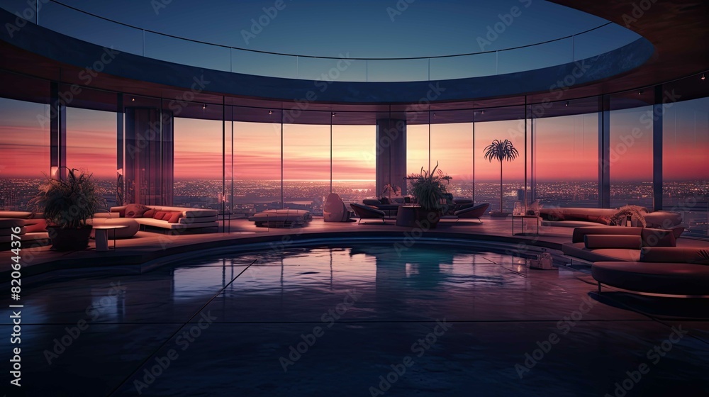 Fototapeta premium Pool at sunset. AI generated art illustration.
