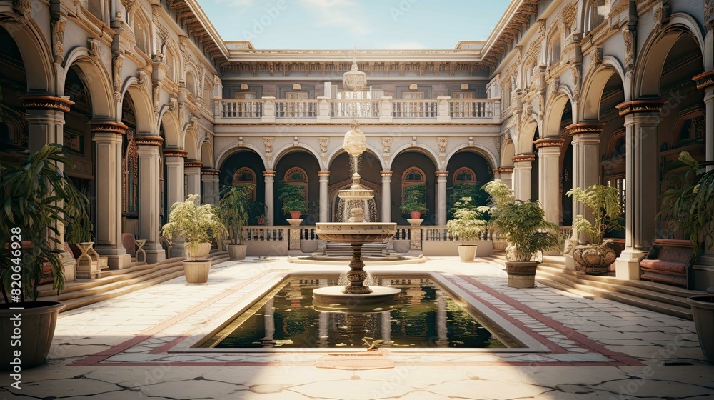 Fototapeta premium The courtyard of the cathedral de mallorca. AI generated art illustration.