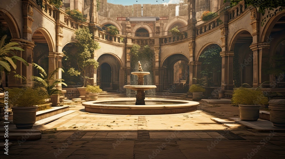 Obraz premium The courtyard of the cathedral de mallorca. AI generated art illustration.