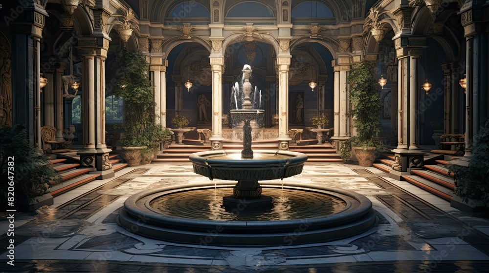 Obraz premium The courtyard of the cathedral de mallorca. AI generated art illustration.