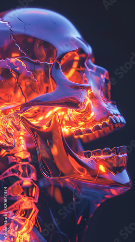 Skull profile illuminated neon colors, art poster photo