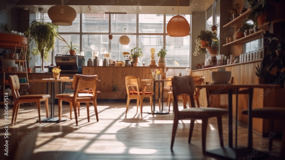 The cafe interior is warm and comfortable with abundant natural lighting. The interior of this cafe has a modern and minimalist aesthetic