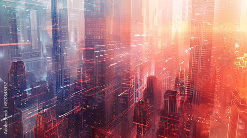 Futuristic cityscape of digital lines and holographic architecture © ma