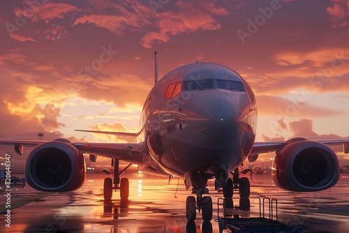 Silhouette of civil airliner during sunset.