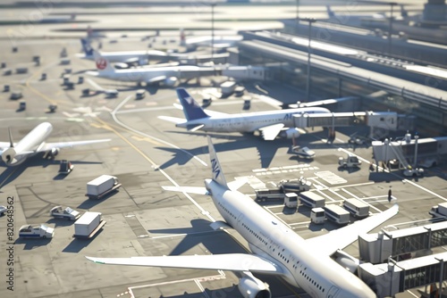 Aerial view of Tom Bradley International Terminal concourse at LAX airport. Busy passengers concourse with aircraft from airlines from around the world.