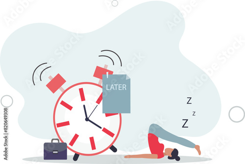 Procrastination do it later, postpone to work tomorrow, unproductive.flat vector illustration.