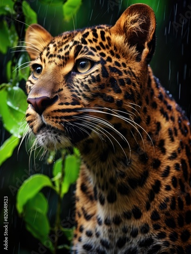 Leopard or panther in the green jungle