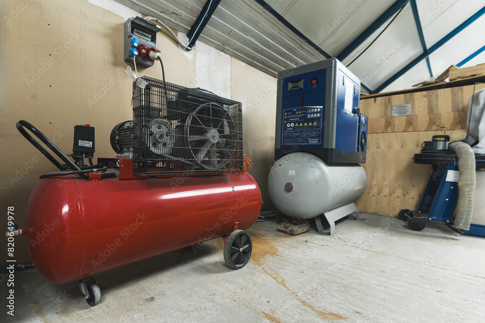 air compressor machines at the factory, modern industry and production. High quality photo air compressor machines at the factory, modern industry and production. High quality photo