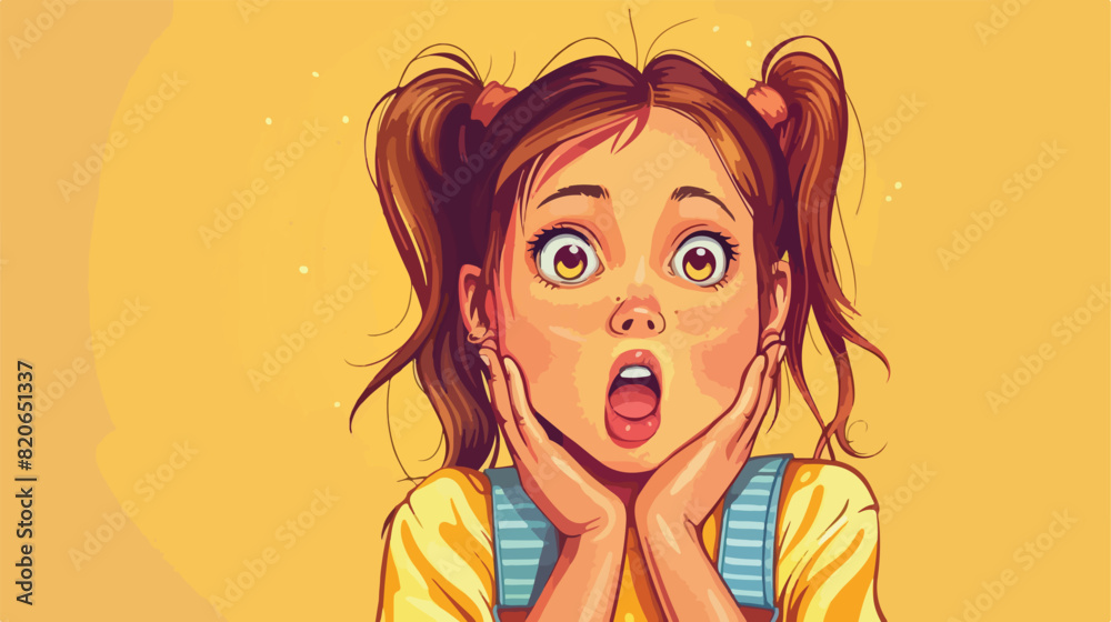 Surprised little schoolgirl on color background vector