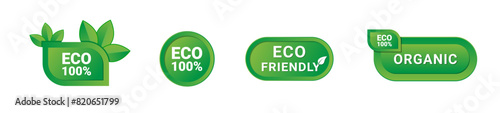 Bio organic sticker or eco natural label. Ecology tag set