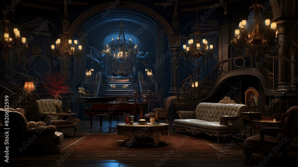 Interior of a luxury hotel. AI generated art illustration. Interior of a luxury hotel. AI generated art illustration.