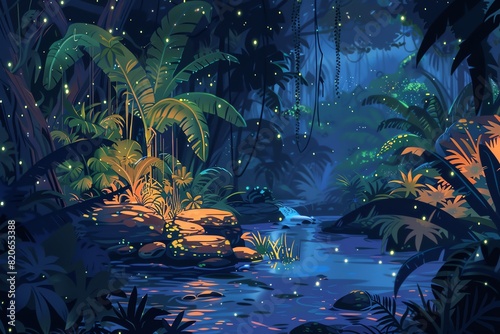 Glowing tropical forest background