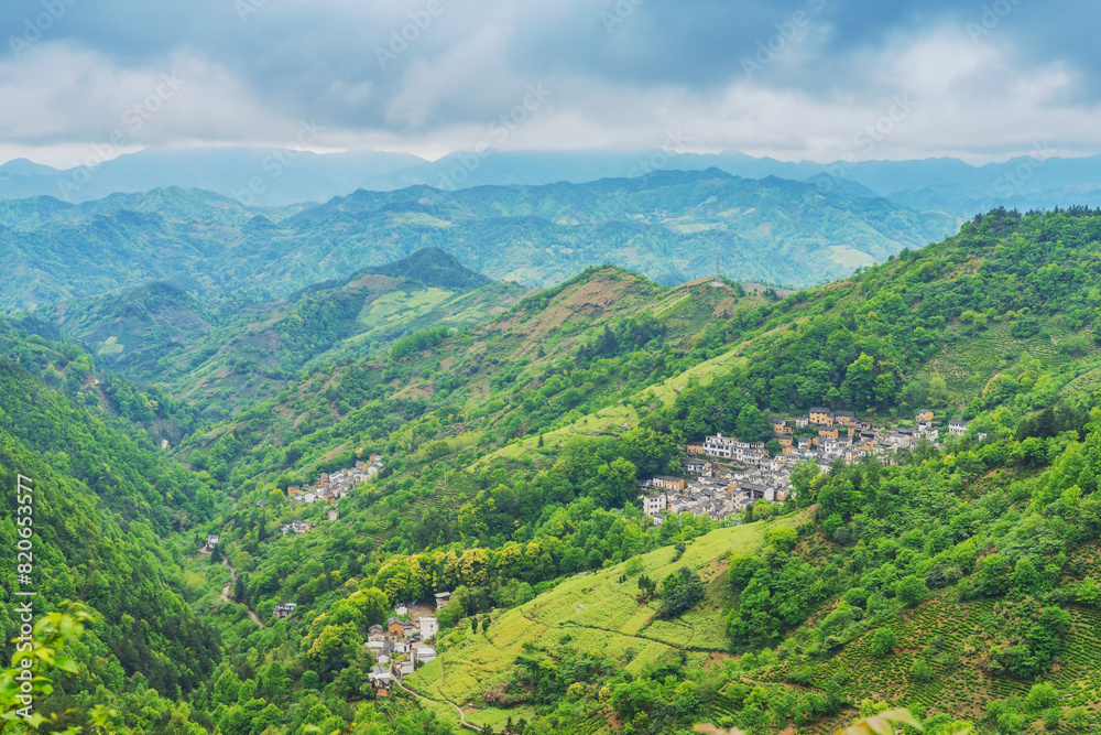 Shooting Beautiful Villages in High Mountain Canyon of Anhui Province, China from the Sky Shooting Beautiful Villages in High Mountain Canyon of Anhui Province, China from the Sky