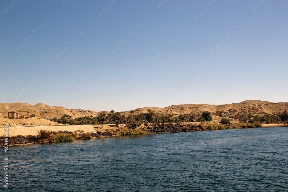Landscape along the Nile river between Luxor and Aswan, Egypt Landscape along the Nile river between Luxor and Aswan, Egypt