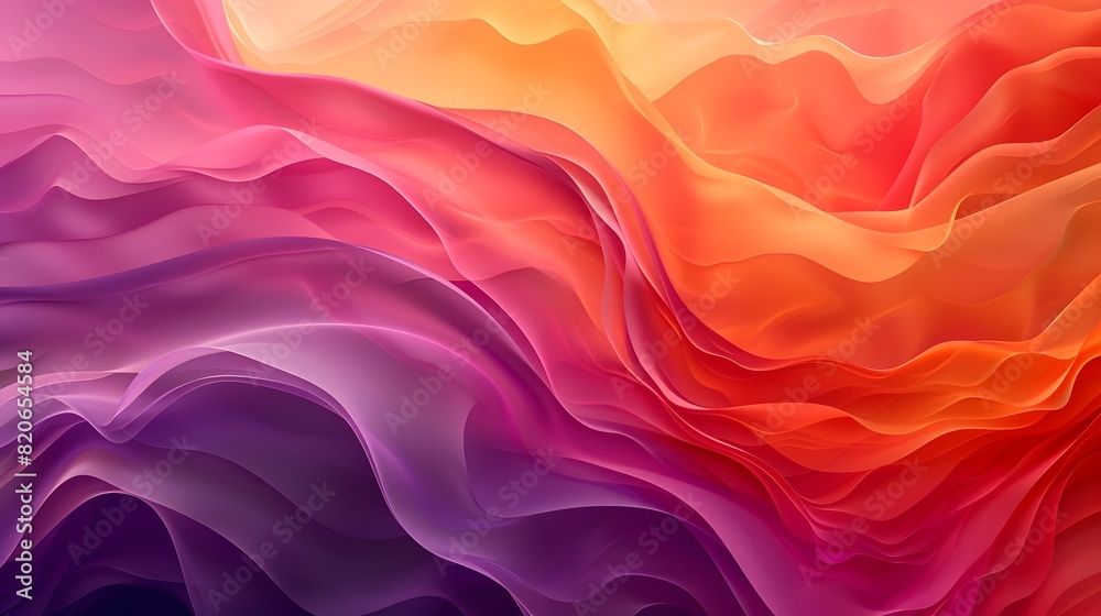 Obraz premium abstract design with fluid-like shapes that resemble waves or petals. The dominant colors are shades of pink, purple, and a hint of orange. The shapes are overlapping