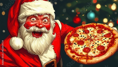 Santa Claus Enjoying Pizza photo