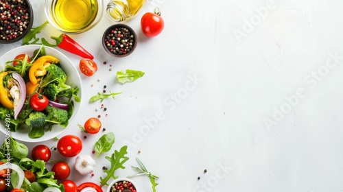 A variety of vegetables, including leafy greens and root vegetables, are artfully arranged in a circle on a table, showcasing the beauty of natural foods AIG50 © Summit Art Creations