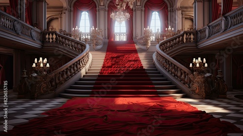 Red carpet in the church. AI generated art illustration.