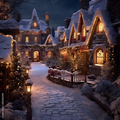 Winter night in the city. Christmas and New Year holiday concept.