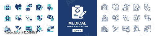 hospital medicine health treatment icon vector set medical life care patient diagnosis analysis signs illustration