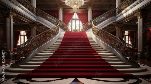 Red carpet in the church. AI generated art illustration.