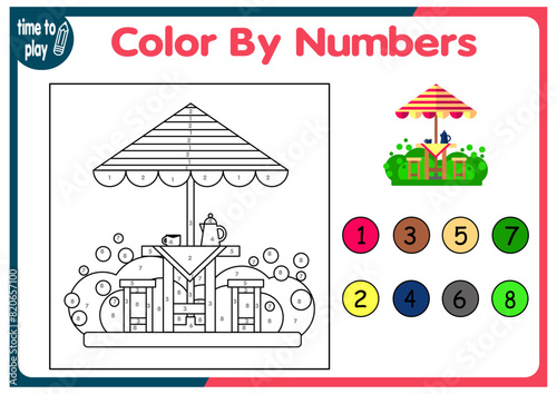 children's educational game. logic game. handwriting training. coloring by numbers. veranda