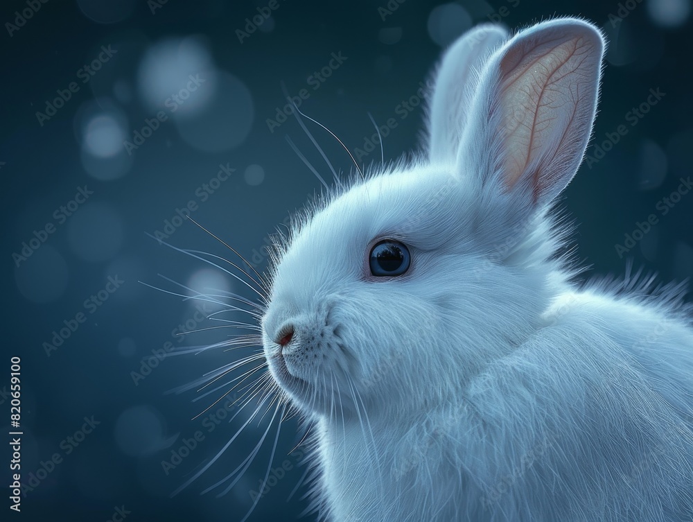 Obraz premium Closeup of a fluffy white rabbit with dark eyes and whiskers