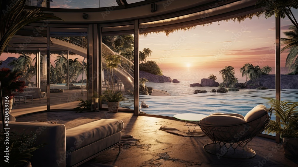 Fototapeta premium Beach with a hut. AI generated art illustration.