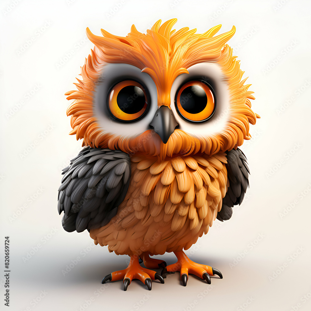 Owl on a white background. 3D illustration. Cartoon style. Owl on a white background. 3D illustration. Cartoon style.