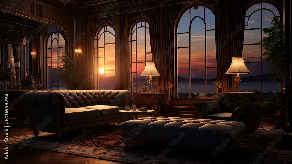 Obraz premium Interior of restaurant. AI generated art illustration.