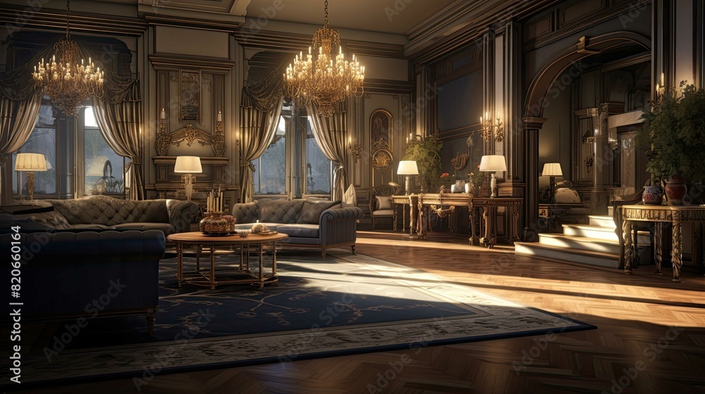 Fototapeta premium Interior of restaurant. AI generated art illustration.