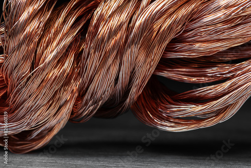 Copper wire, raw material energy industry, close-up view